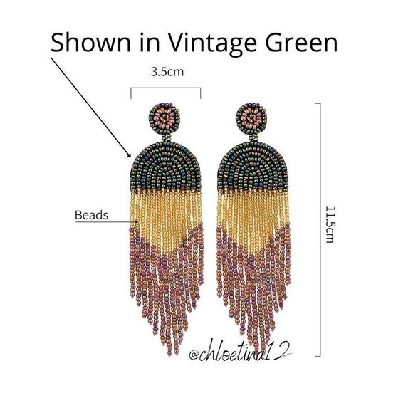 NEW Handmade Boho Vintage Beaded Dangle Earrings, Luxury Statement Earrings - Picture 3 of 6
